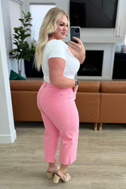 Judy Blue Pink High Rise Control Top Wide Leg Crop Jeans | Jeans Daverri Fashions