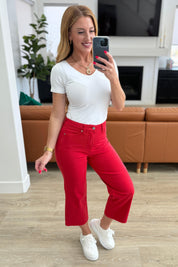 Judy Blue Red High Rise Control Top Wide Leg Crop Jeans | Jeans Daverri Fashions