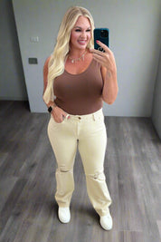 Selena High Rise Distressed 90's Straight Jeans in Bone | Jeans Daverri Fashions