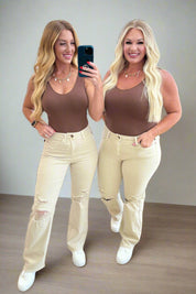 Selena High Rise Distressed 90's Straight Jeans in Bone | Jeans Daverri Fashions