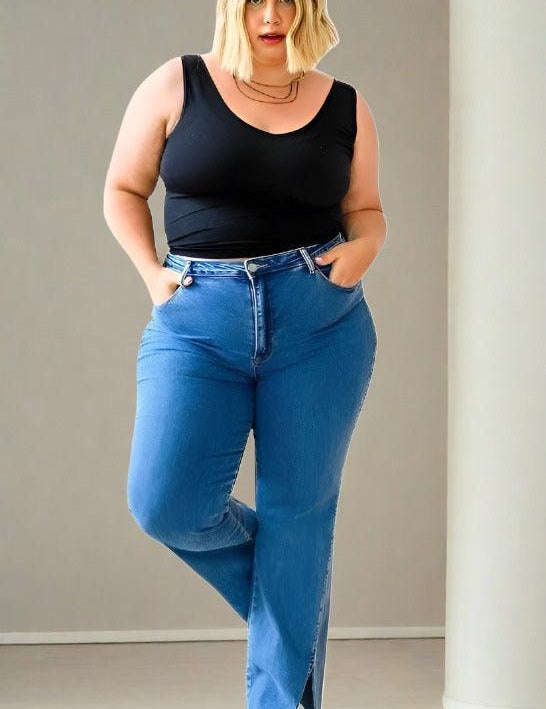 Medium Wash Judy Blue Plus Size Vintage Wash Split Hem Jeans | Jeans Daverri Fashions