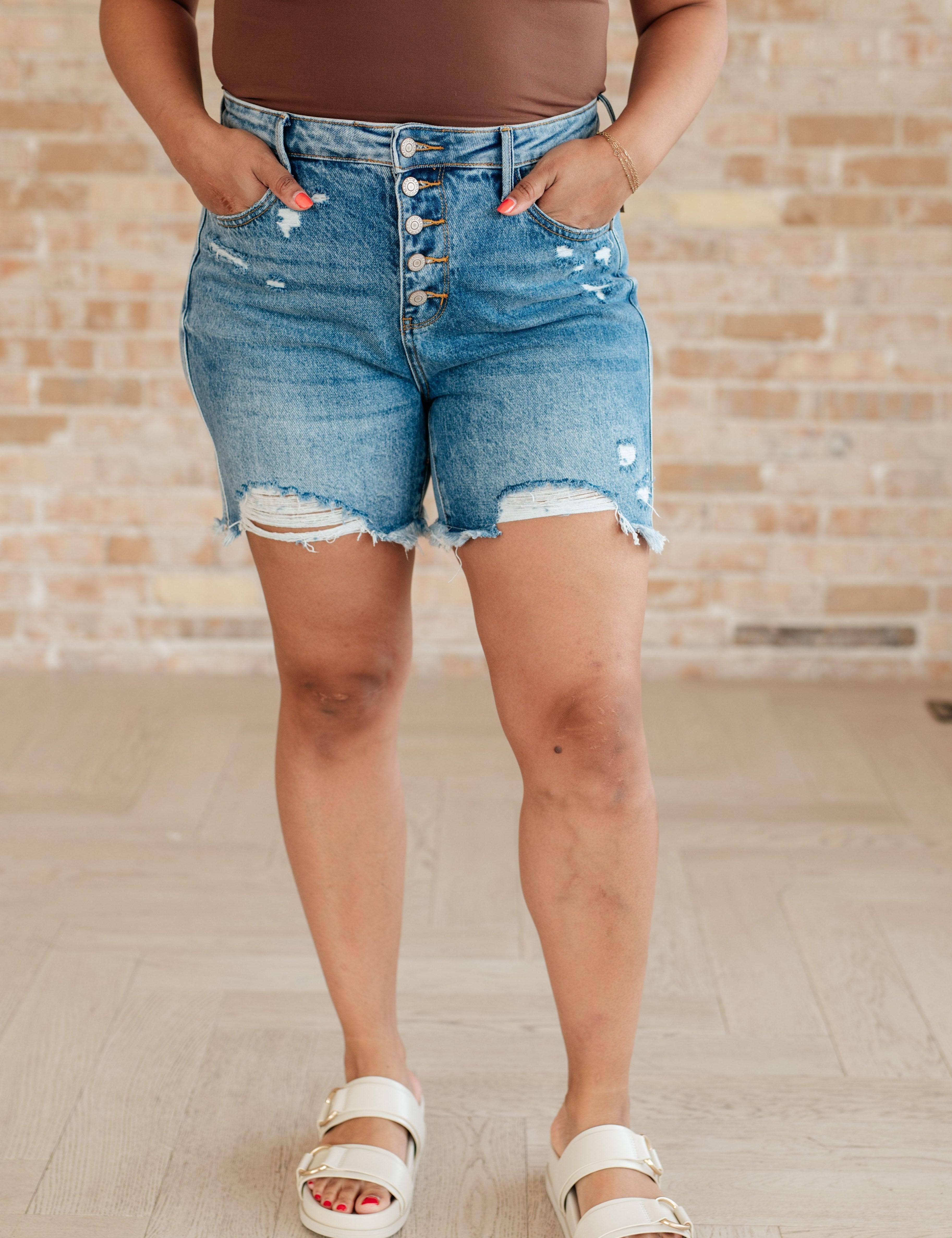 High Rise Button Fly Judy Blue Denim Cutoff Shorts | Shorts Daverri Fashions