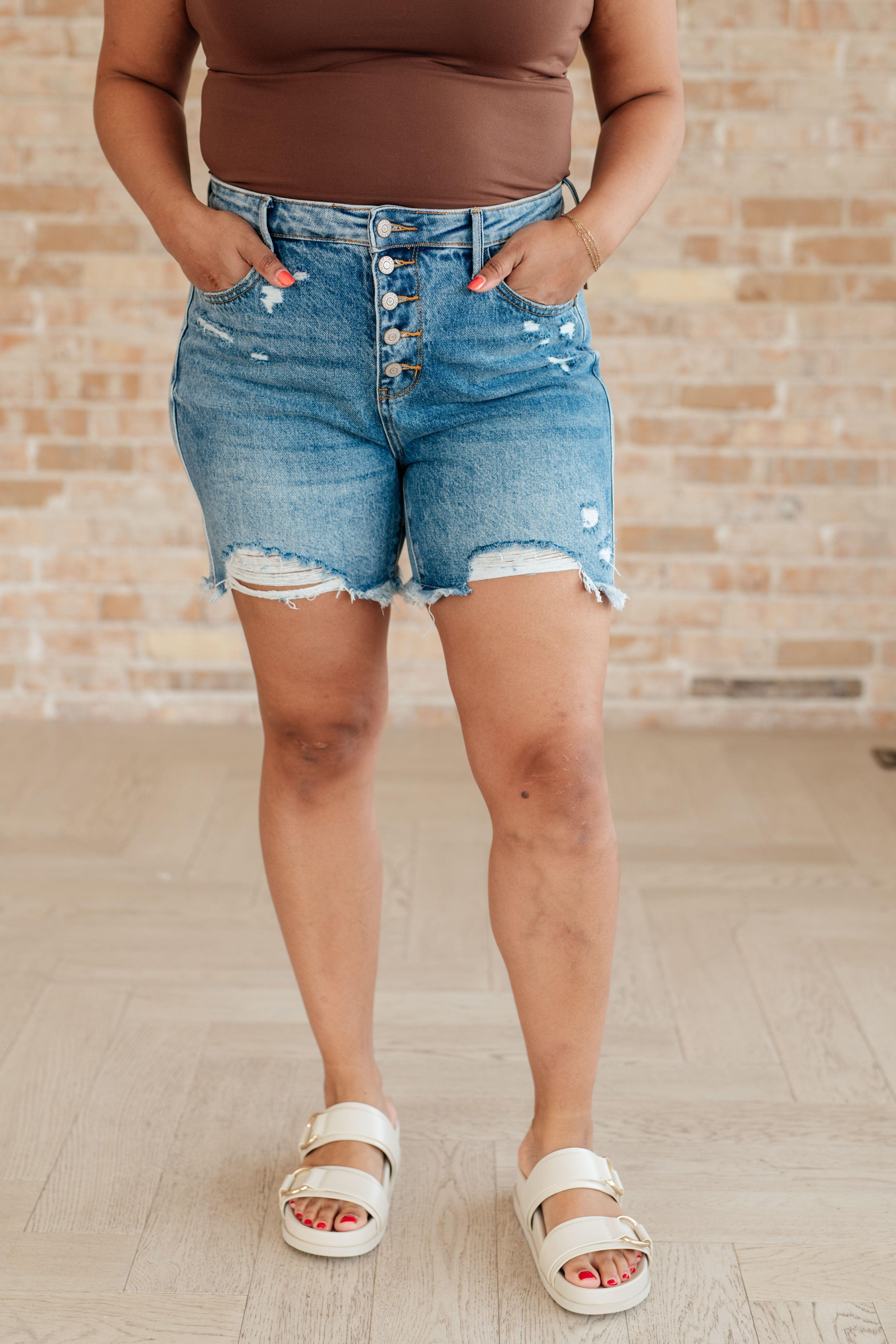 High Rise Button Fly Judy Blue Denim Cutoff Shorts | Shorts Daverri Fashions