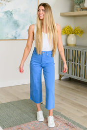 Lisa High Rise Control Top Wide Leg Crop Jeans in Sky Blue | Jeans Daverri Fashions
