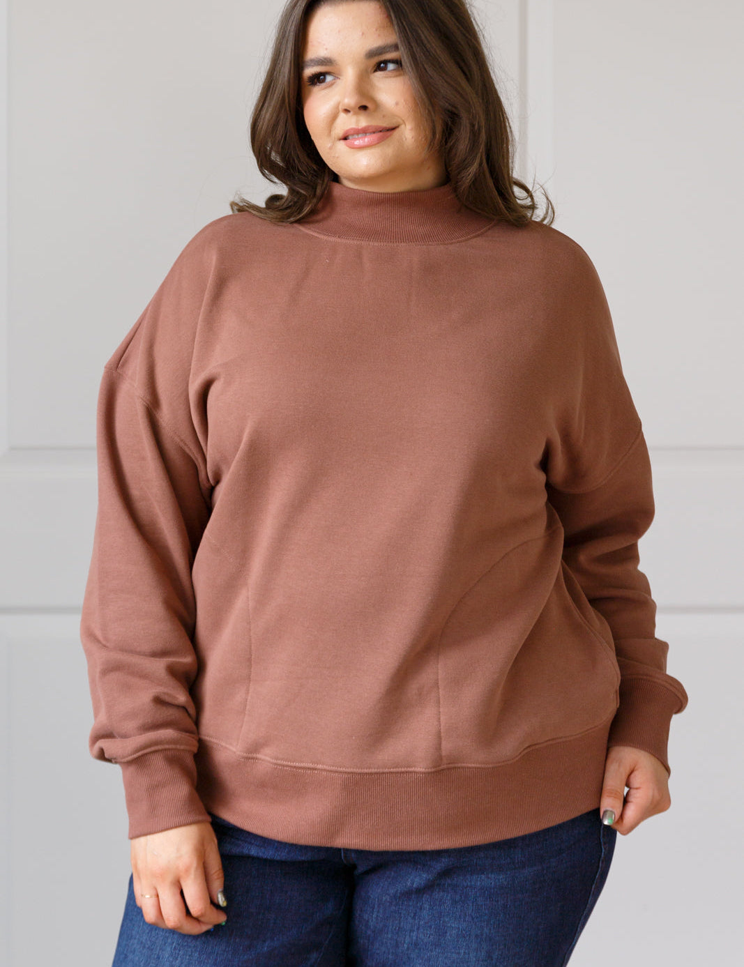 Very J Mock Neck Sweatshirt Cocoa | Sweatshirts Daverri Fashions