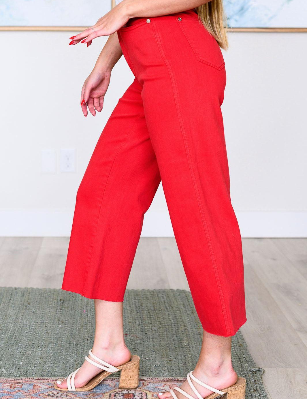 Judy Blue Red High Rise Control Top Wide Leg Crop Jeans | Jeans Daverri Fashions