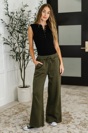 Lounge Line Wide Leg Sweats in Dark Olive | Womens Daverri Fashions