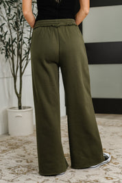 Lounge Line Wide Leg Sweats in Dark Olive | Womens Daverri Fashions