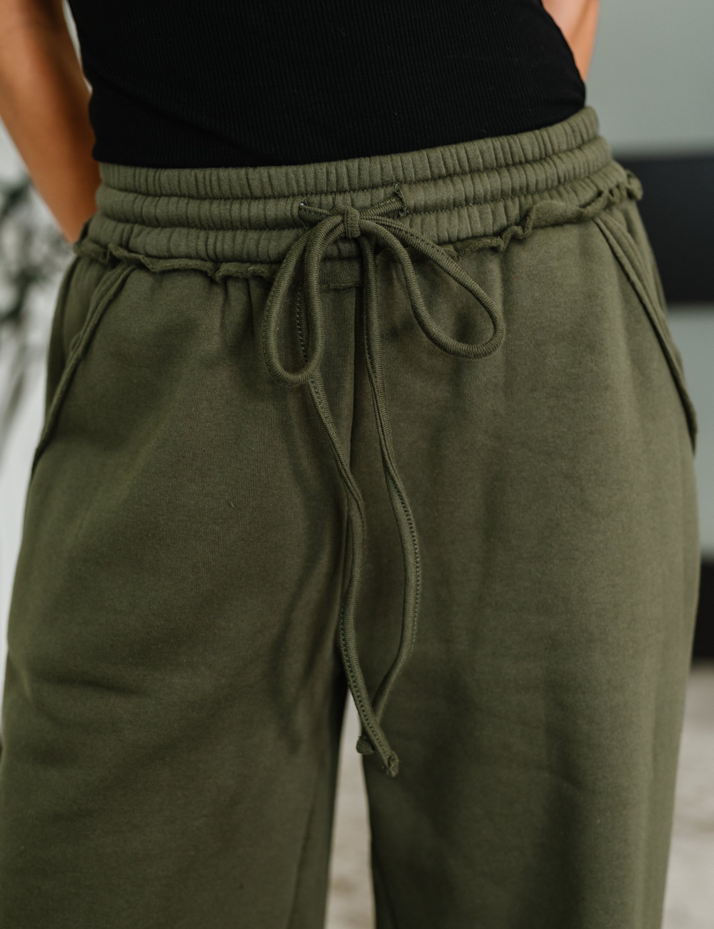 Lounge Line Wide Leg Sweats in Dark Olive | Womens Daverri Fashions
