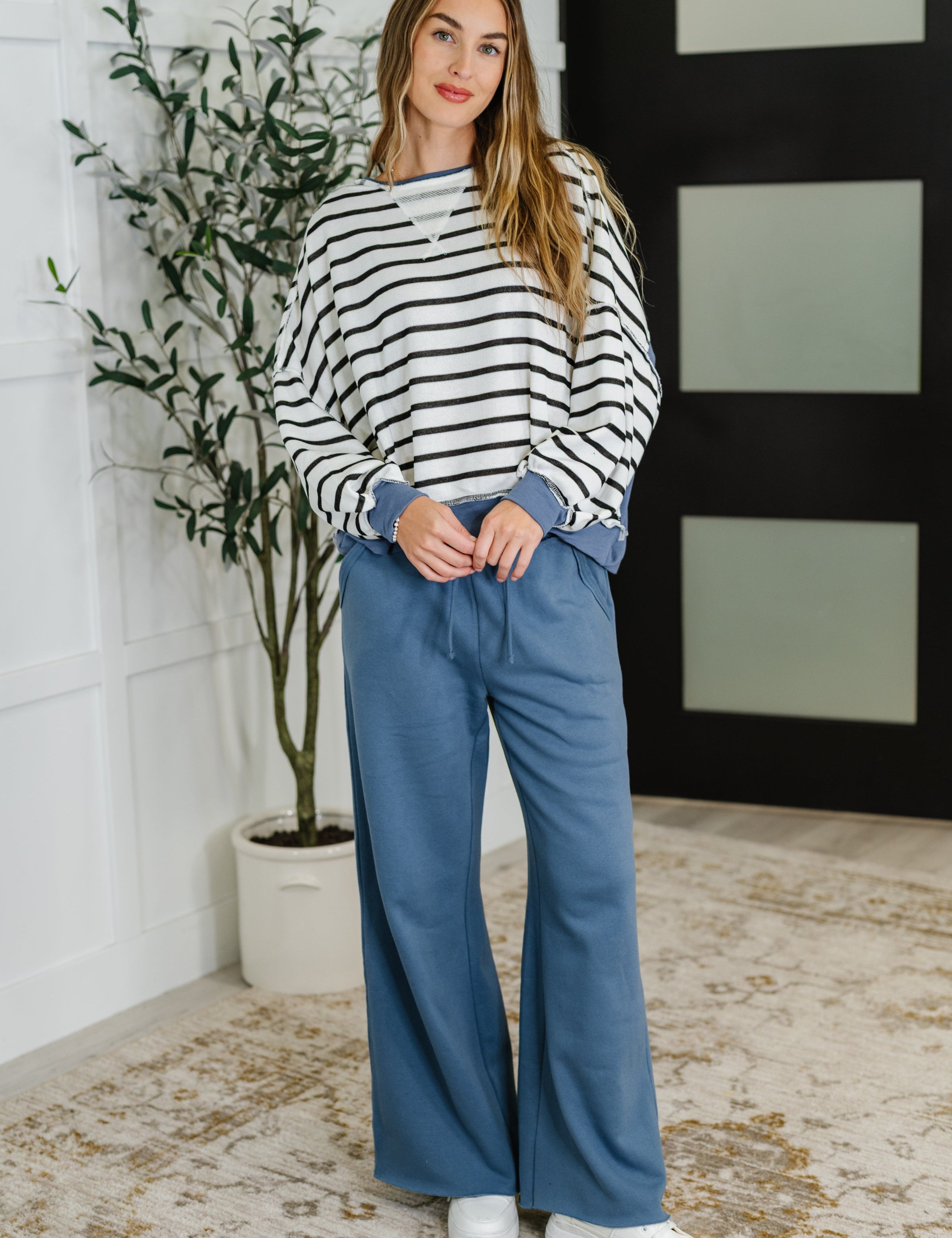 Lounge Line Wide Leg Sweats in Dusty Blue | Womens Daverri Fashions