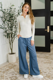Lounge Line Wide Leg Sweats in Dusty Blue | Womens Daverri Fashions