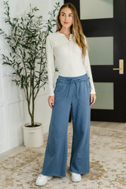 Lounge Line Wide Leg Sweats in Dusty Blue | Womens Daverri Fashions
