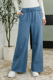 Lounge Line Wide Leg Sweats in Dusty Blue | Womens Daverri Fashions
