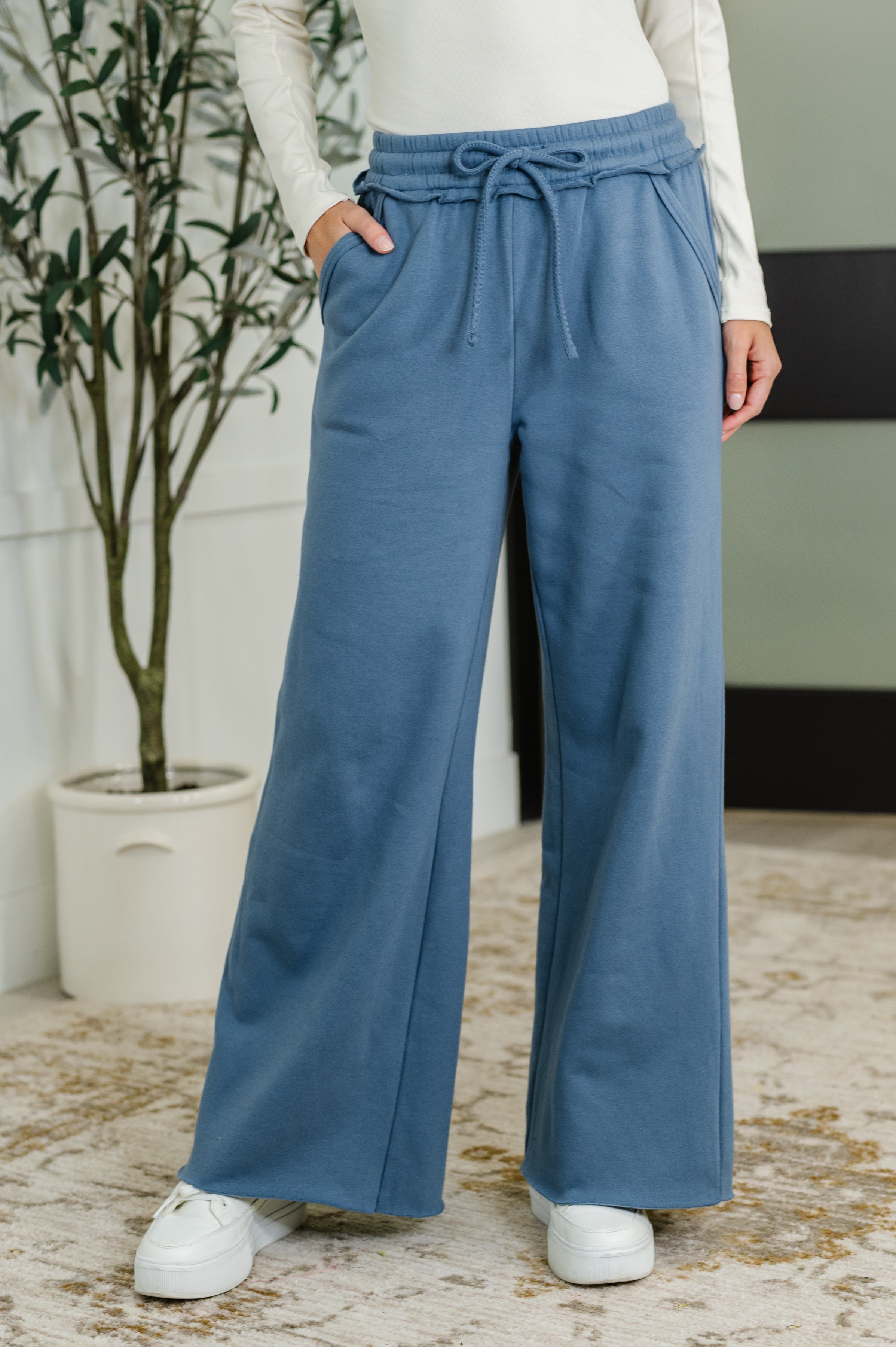 Lounge Line Wide Leg Sweats in Dusty Blue | Womens Daverri Fashions
