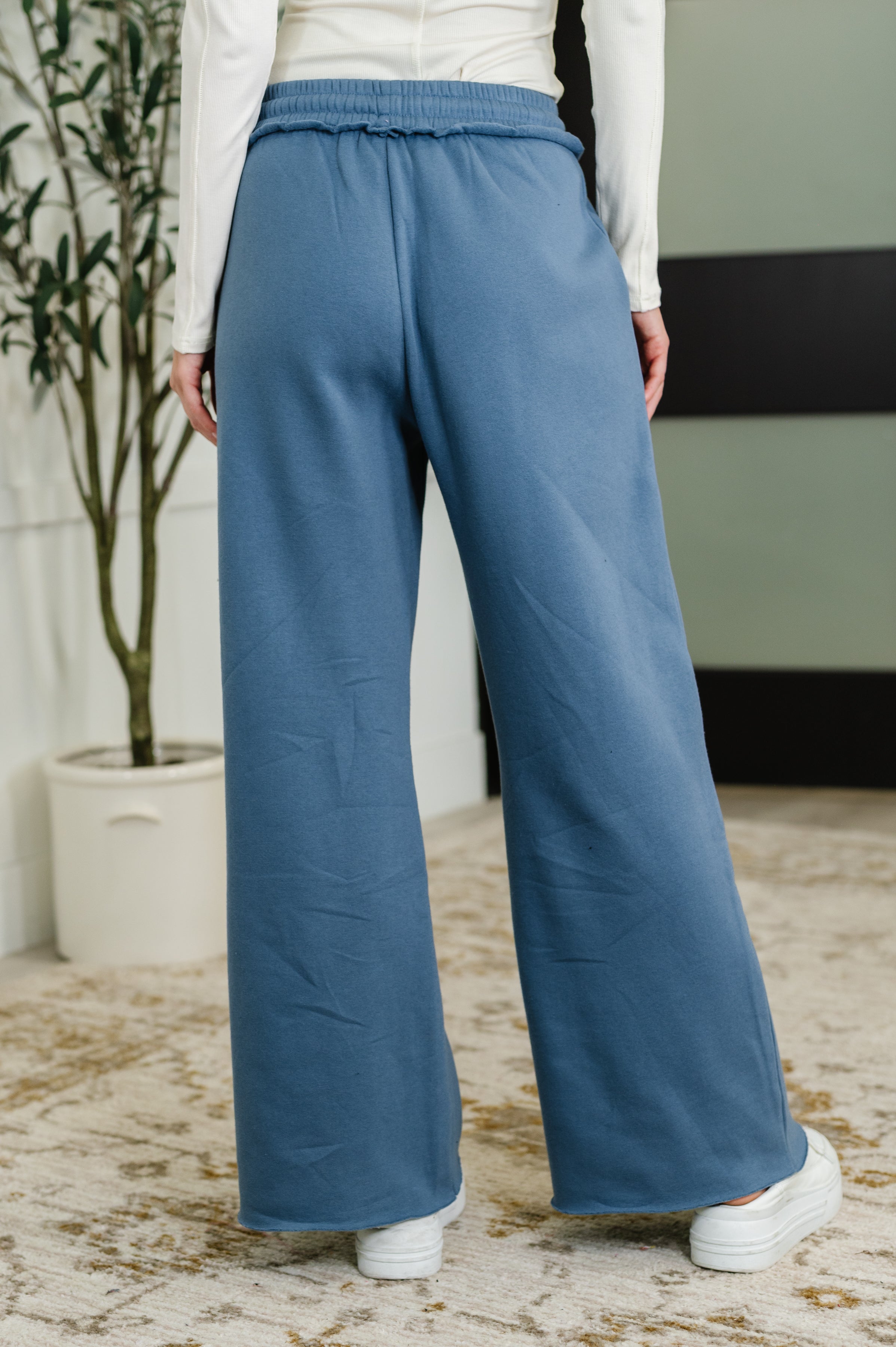 Lounge Line Wide Leg Sweats in Dusty Blue | Womens Daverri Fashions