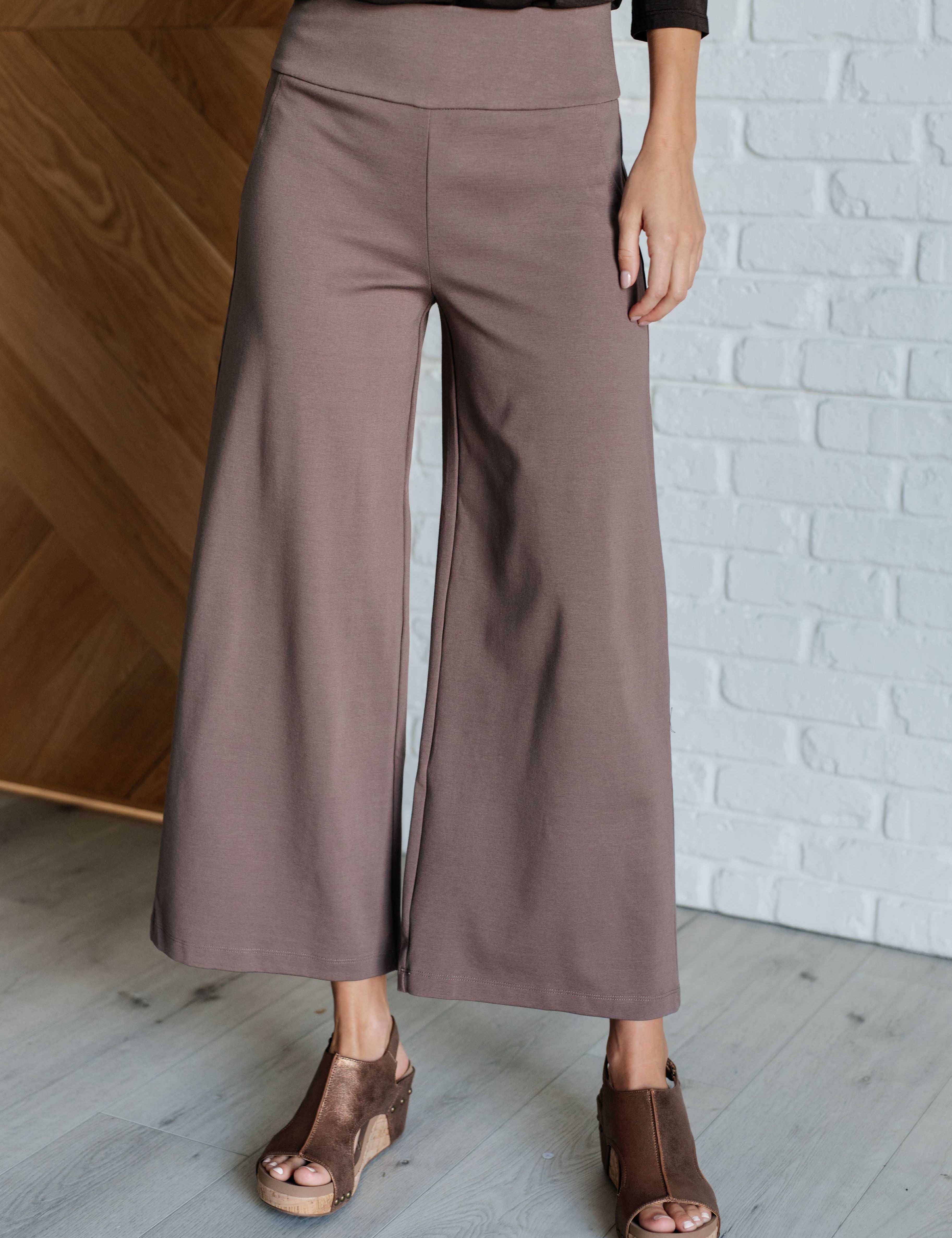 Magic Wide Leg Crop Pants in Dark Mocha | Bottoms Daverri Fashions