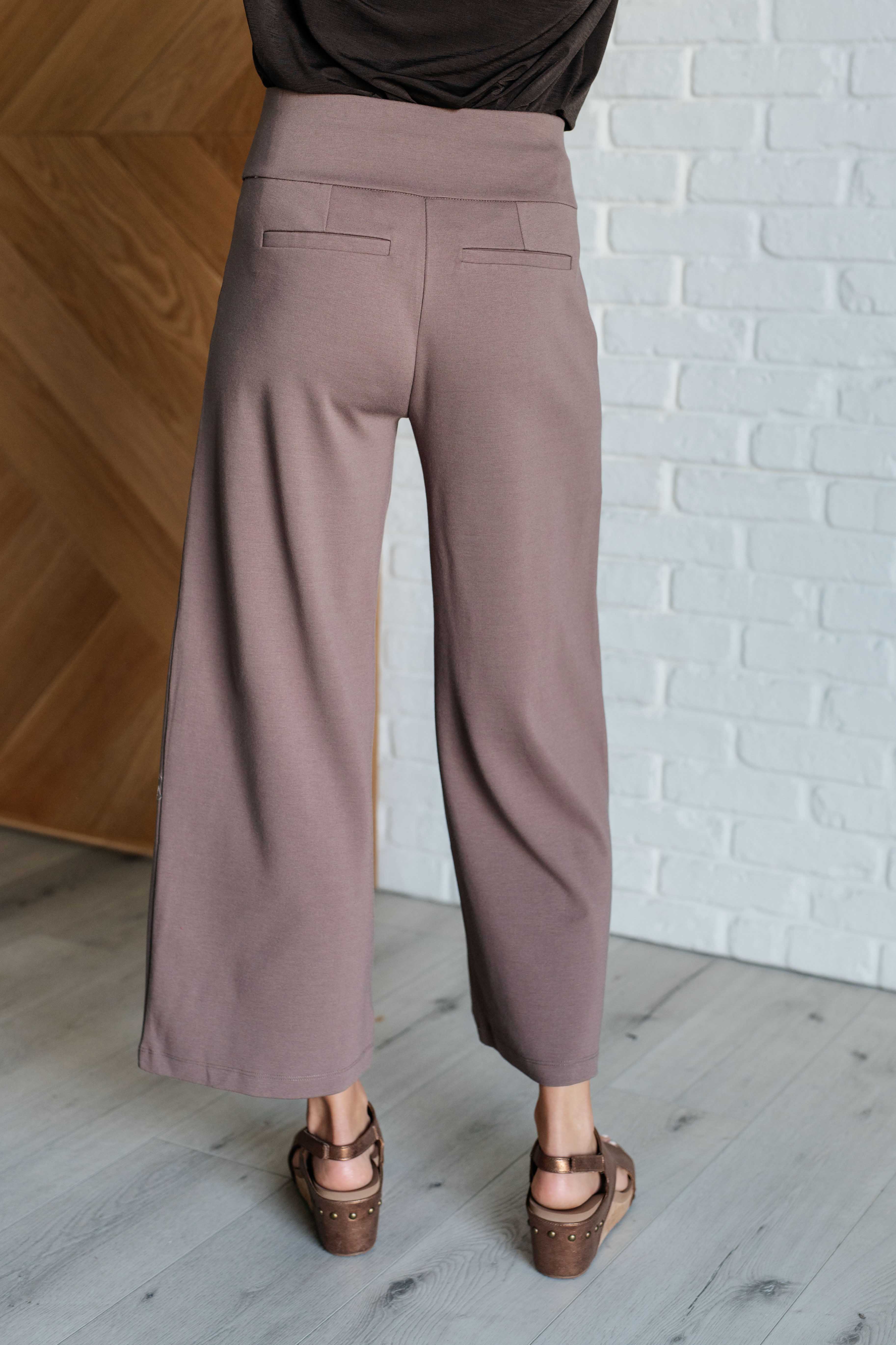 Magic Wide Leg Crop Pants in Dark Mocha | Bottoms Daverri Fashions