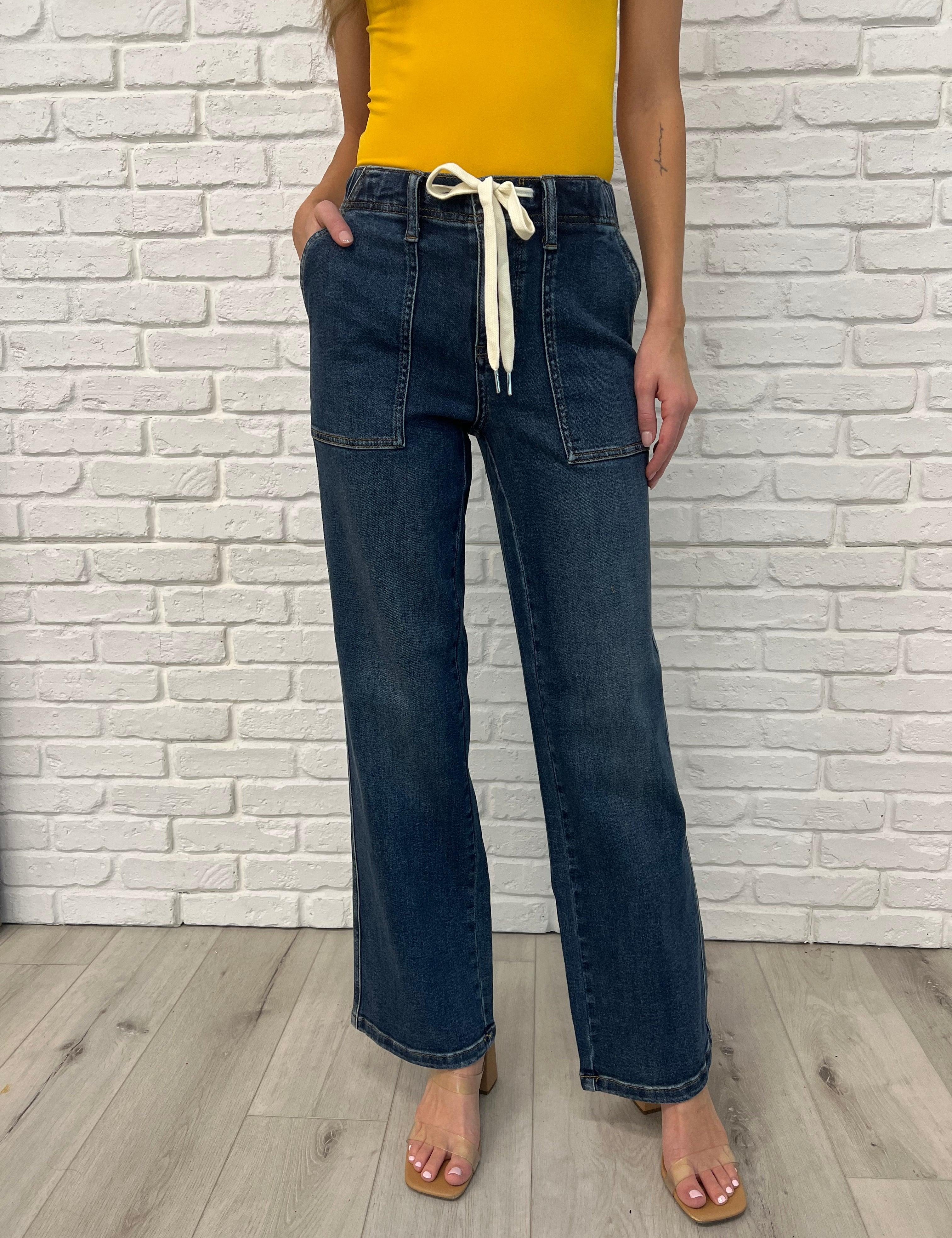 Judy Blue High Rise Drawstring Wide Leg Jeans | Jeans Daverri Fashions