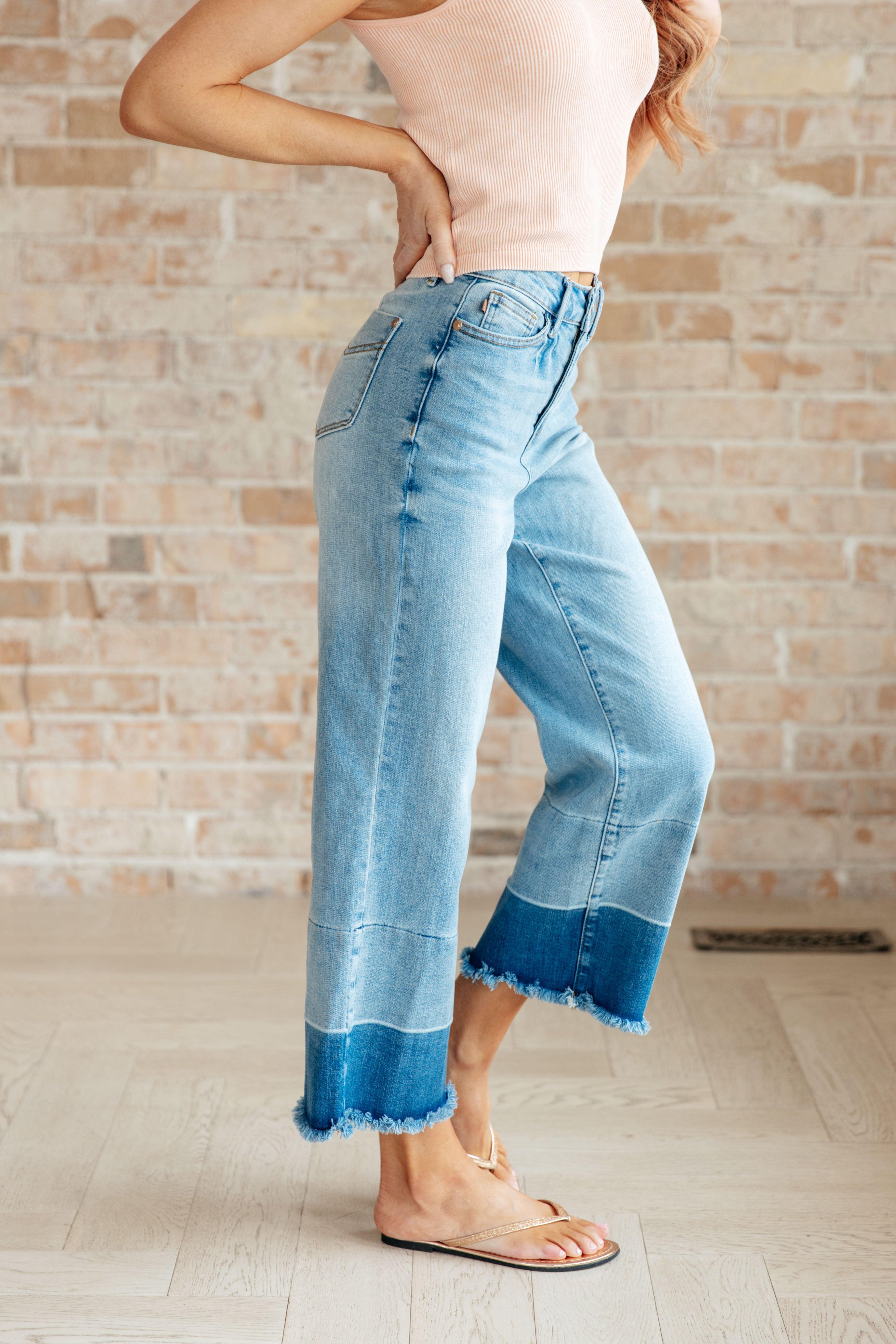 Olivia High Rise Wide Leg Crop Jeans in Medium Wash | Jeans Daverri Fashions