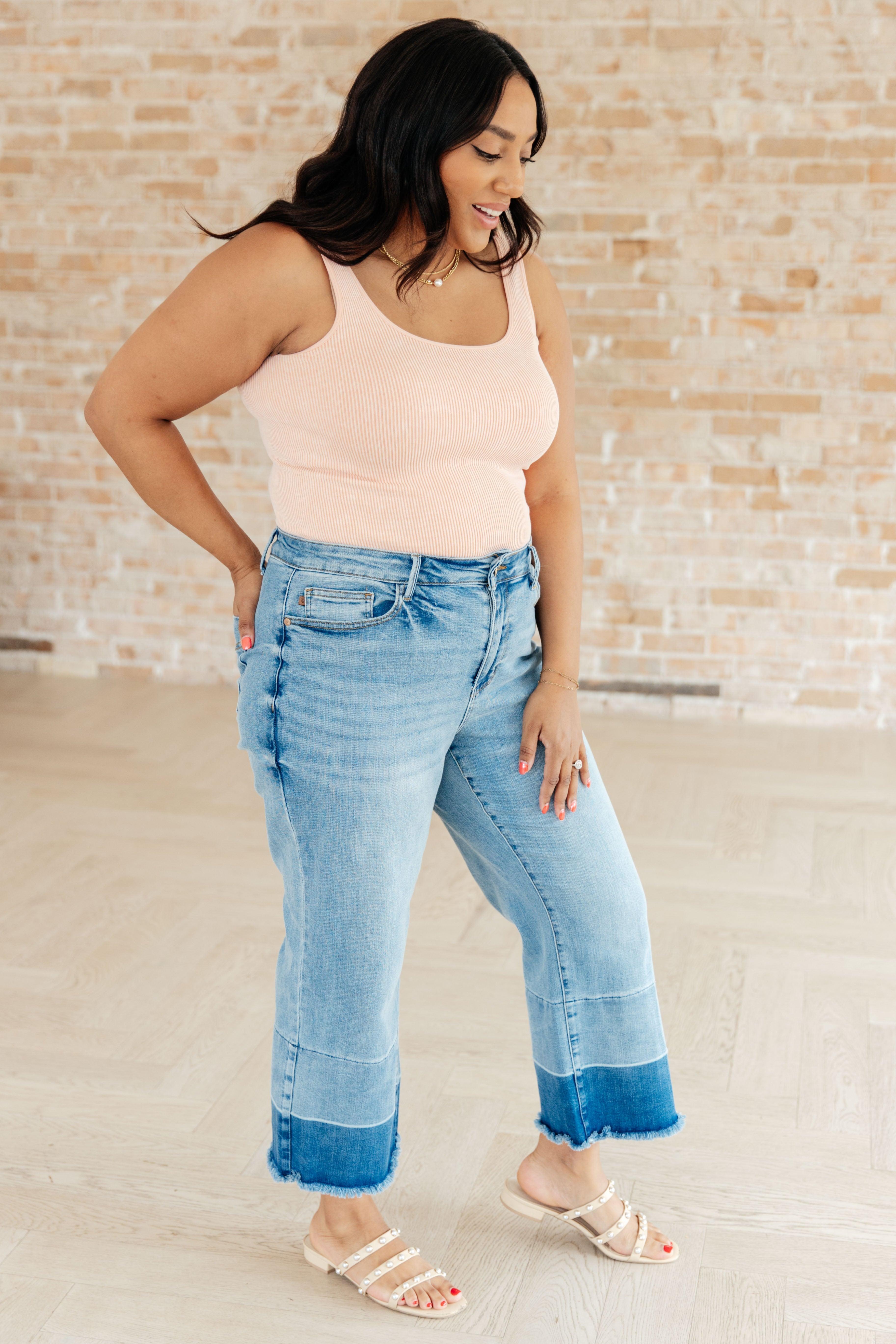 Olivia High Rise Wide Leg Crop Jeans in Medium Wash | Jeans Daverri Fashions