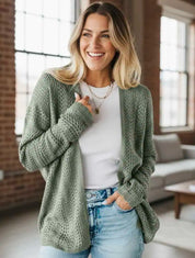 Scalloped Edge Eyelet Knit Batwing Sleeve Cardigan | Cardigans Daverri Fashions
