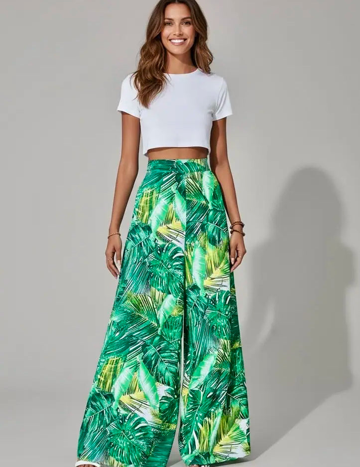 High Waisted Abstract Print Boho Palazzo Pants | Pants Daverri Fashions