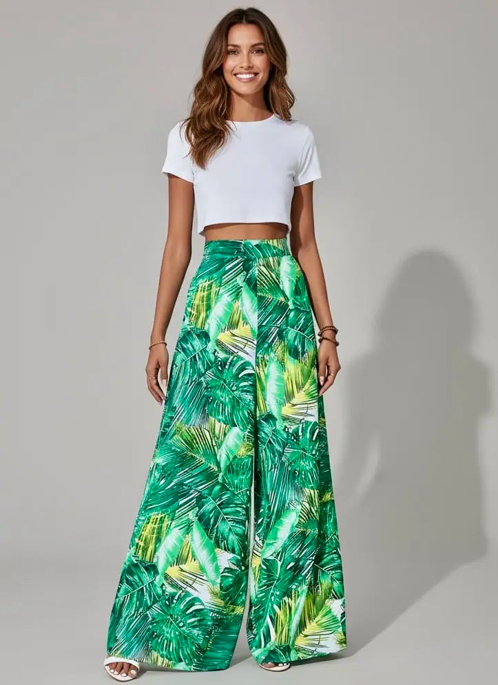 High Waisted Abstract Print Boho Palazzo Pants | Pants Daverri Fashions