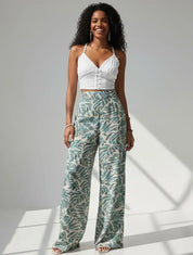 High Waisted Abstract Print Boho Palazzo Pants | Pants Daverri Fashions