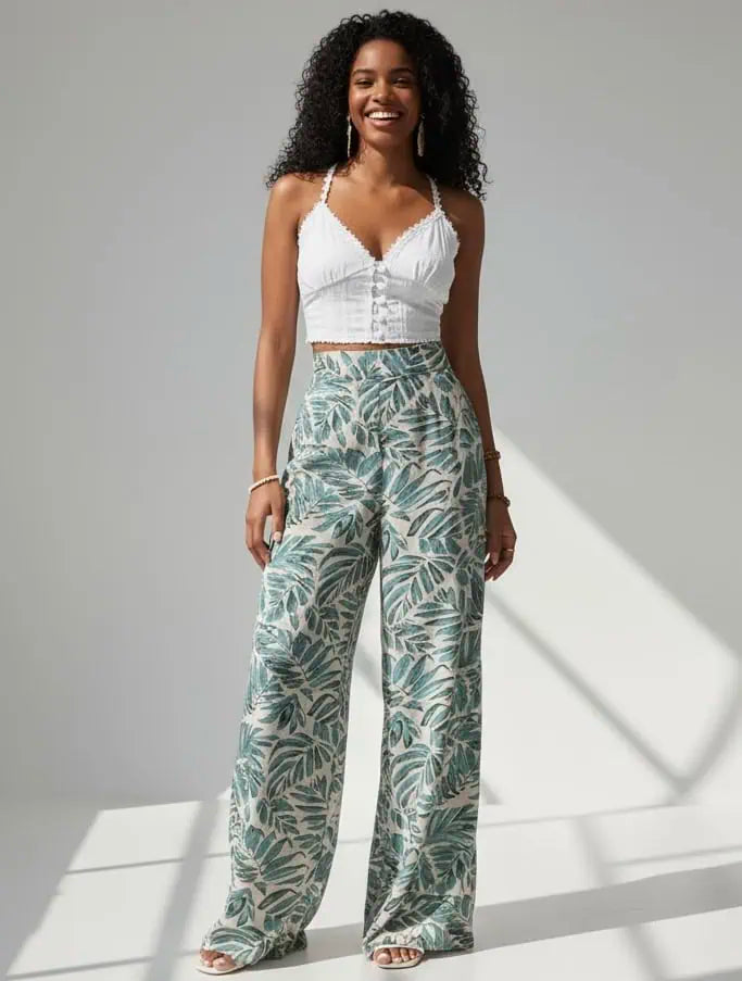 High Waisted Abstract Print Boho Palazzo Pants | Pants Daverri Fashions