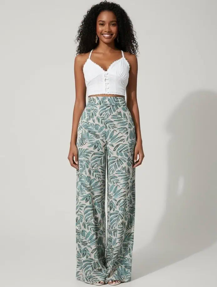 High Waisted Abstract Print Boho Palazzo Pants | Pants Daverri Fashions