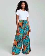 Red Green High Waisted Abstract Print Boho Palazzo Pants | Pants Daverri Fashions