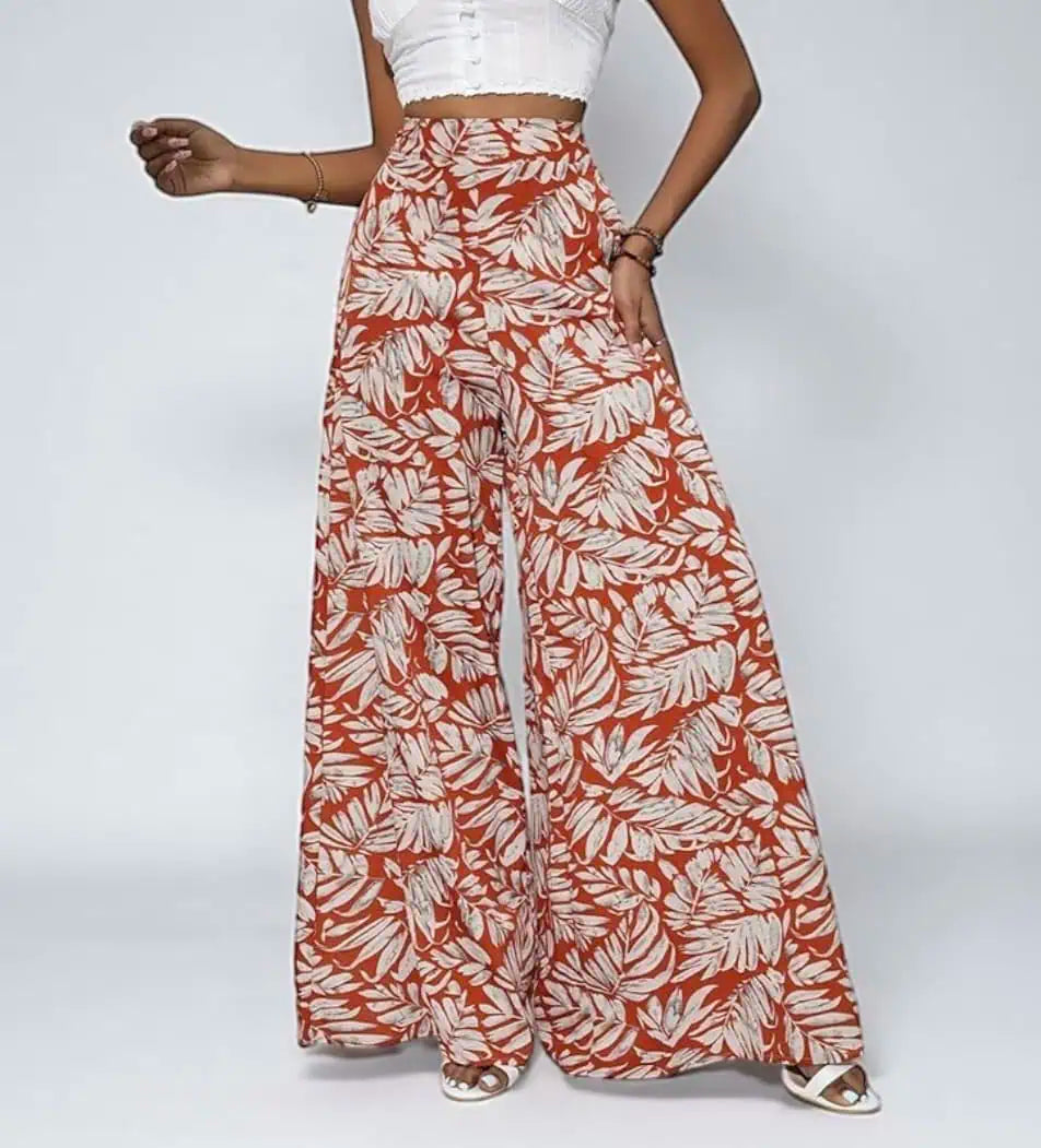 High Waisted Abstract Print Boho Palazzo Pants | Pants Daverri Fashions
