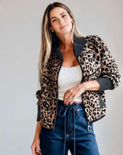 Leopard Zip Up Long Sleeve Jacket | Jackets Daverri Fashions