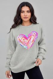 Valentine’s Day Heart Round Neck Drop Shoulder Sweatshirt | Sweatshirts Daverri Fashions