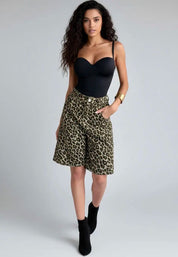 Leopard Print High-Waisted Denim Shorts | Shorts Daverri Fashions