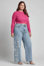 Women’s Plus Size Floral Embroidered Stretch Jeans | Jeans Daverri Fashions