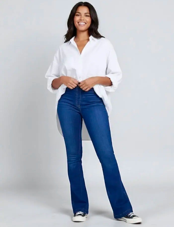 Full Size High-Waisted Flare Jeans Plus Size | Jeans Daverri Fashions