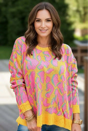 Contrast Round Neck Long Sleeve Sweater | Sweaters Daverri Fashions