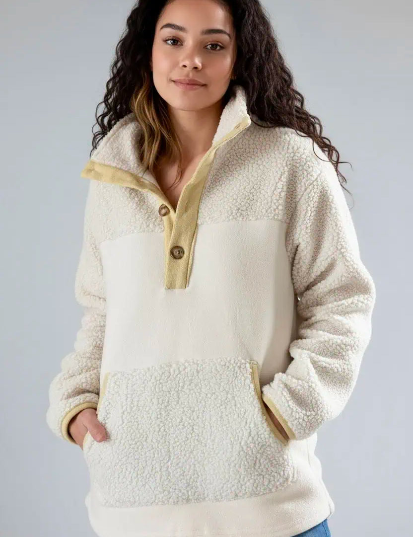 Mock Neck Long Sleeve Sherpa Sweatshirt | Sweatshirts Daverri Fashions