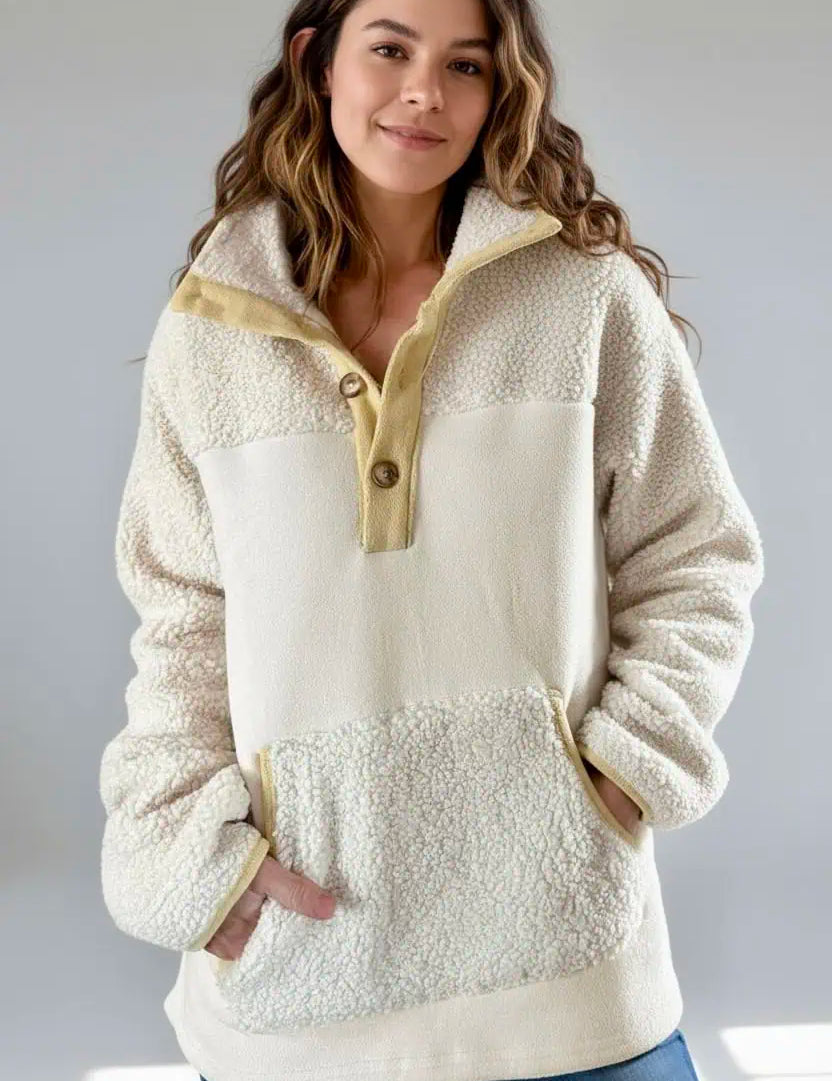 Mock Neck Long Sleeve Sherpa Sweatshirt | Sweatshirts Daverri Fashions