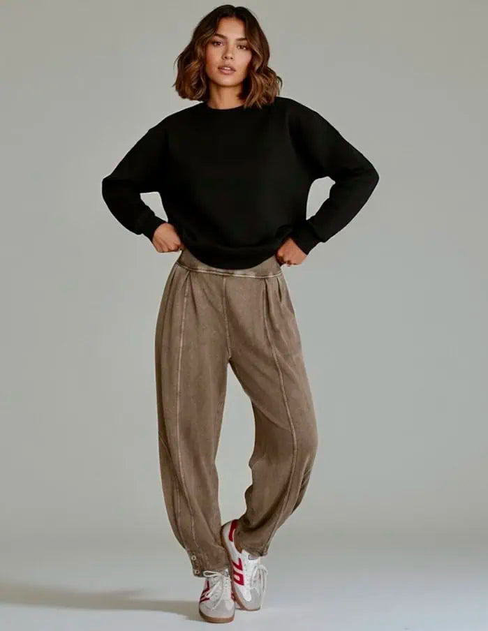 Vintage Wash High-Waisted Balloon Pants | Pants Daverri Fashions