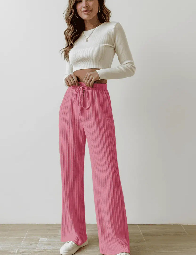 Drawstring Wide Leg Pants | Loungewear Bottoms Daverri Fashions