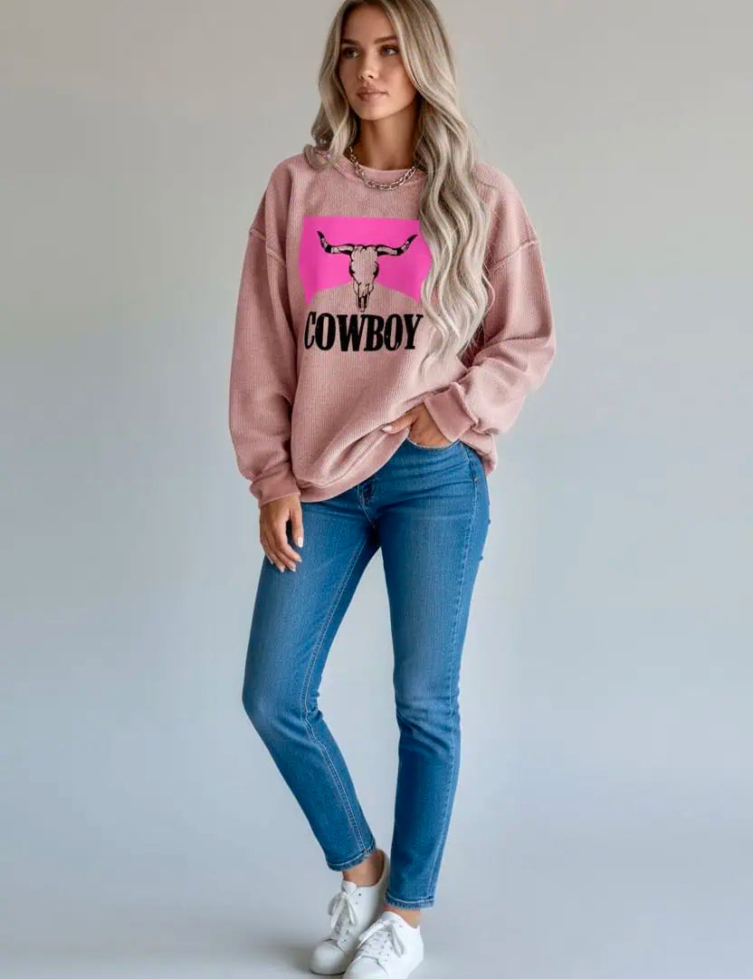 COWBOY Graphic Round Neck Sweatshirt | Sweatshirts Daverri Fashions