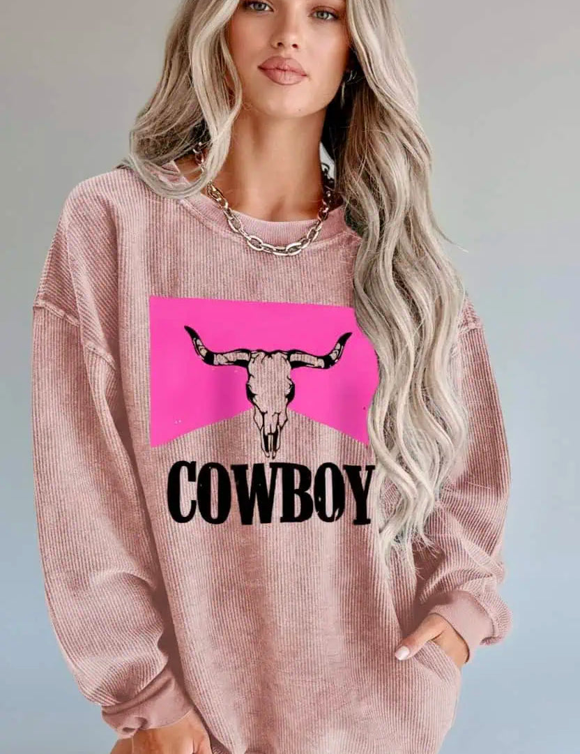 COWBOY Graphic Round Neck Sweatshirt | Sweatshirts Daverri Fashions