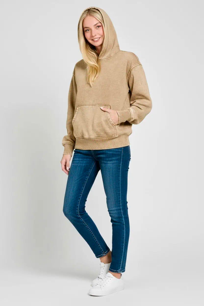 Zenana Fleece Acid Wash Kangaroo Pocket Hoodie | Hoodies Daverri Fashions