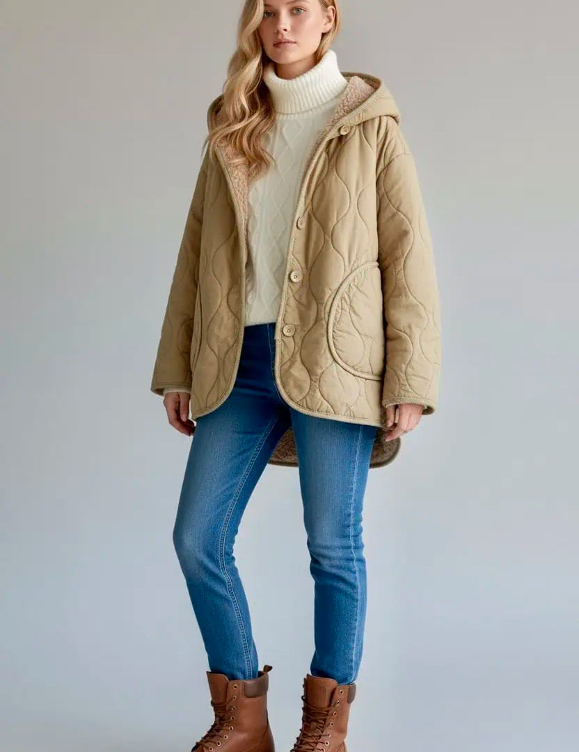 Quilted Hooded Sherpa Lined Jacket | Jackets Daverri Fashions