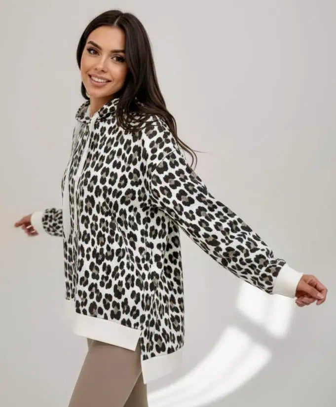 Leopard Dropped Shoulder Hoodie