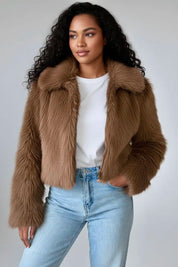 Fuzzy Zip Up Cropped Jacket | Jackets Daverri Fashions