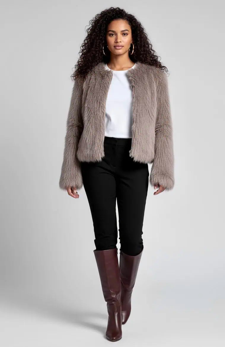 Fuzzy Zip Up Cropped Jacket | Jackets Daverri Fashions