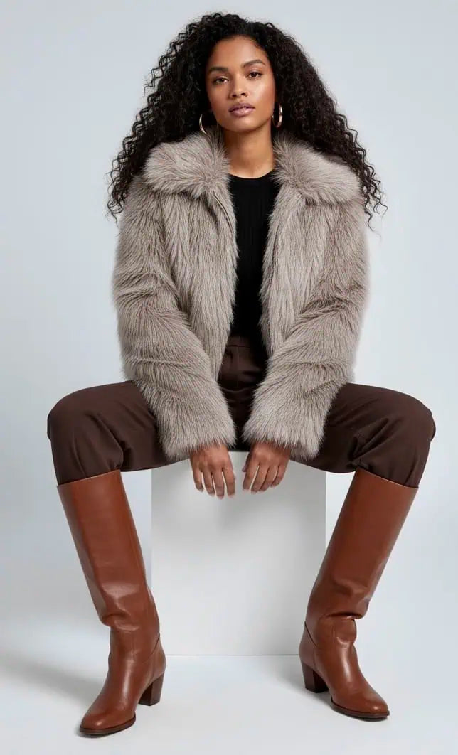 Fuzzy Zip Up Cropped Jacket | Jackets Daverri Fashions